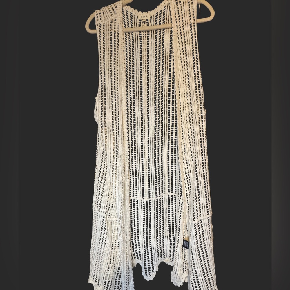 White Crochet Open Vest